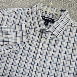 Mizzen+Main Leeward Shirt Mens L Trim Fit White Blue Plaid Non Iron Stretch